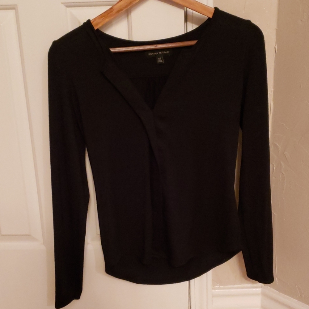 Black split neck top